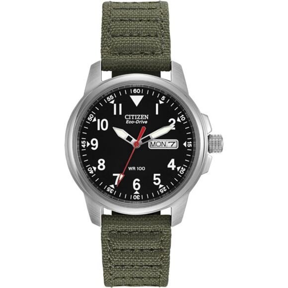 Men's Eco-Drive Weekender Garrison Field Watch in Stainless Steel Green